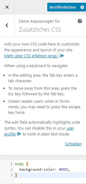 Ein erster Blick auf WordPress 4.9 - benutzerdefinierter CSS-Code im Customizer