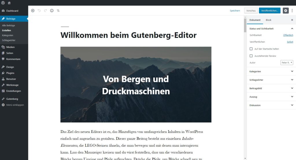 Der neue WordPress Editor Gutenberg
