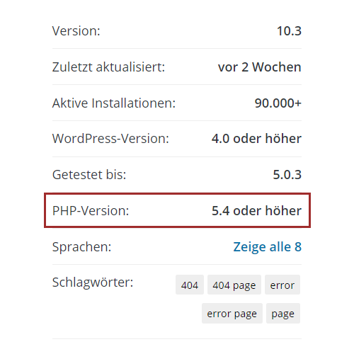 Anzeige der minimal von einem WordPress Plugin benötigten PHP-Version