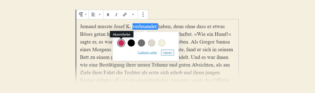 Textfarbe innerhalb eines Textblock festlegen in WordPress 5.4