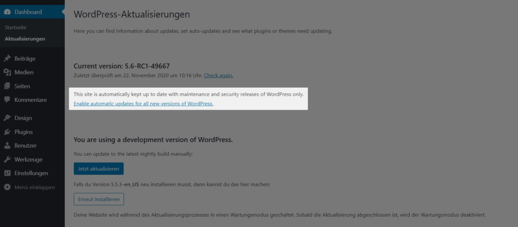 Automatische Major Updates in WordPress 5.6