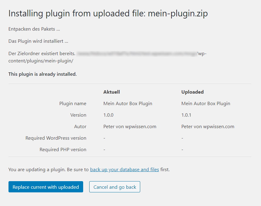 Manueller Plugin Update aus ZIP Datei in WordPress 5.5